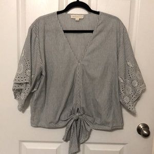 Boho chic striped top with tie at waist
